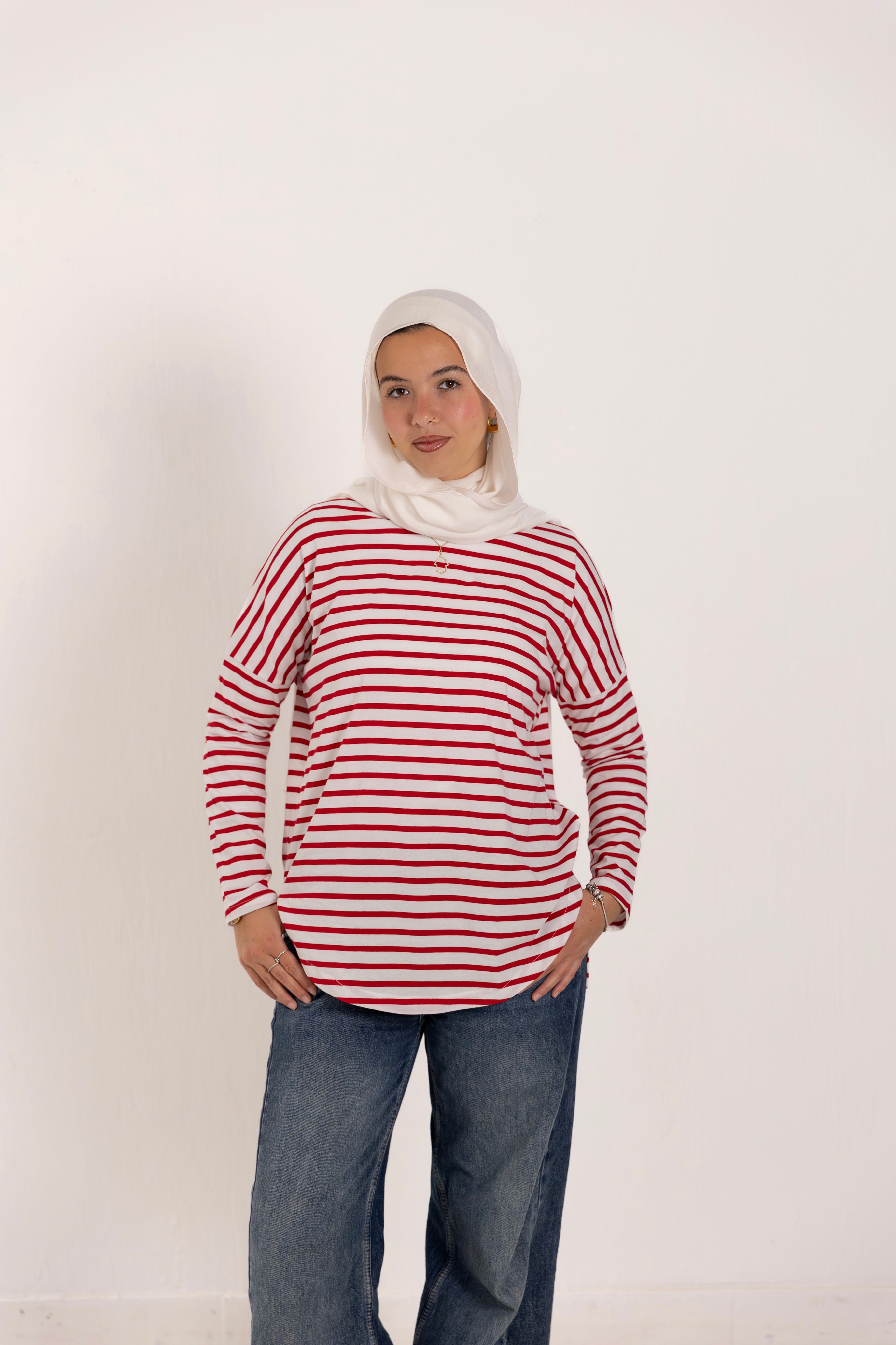 Curved Striped T-shirts_ Red