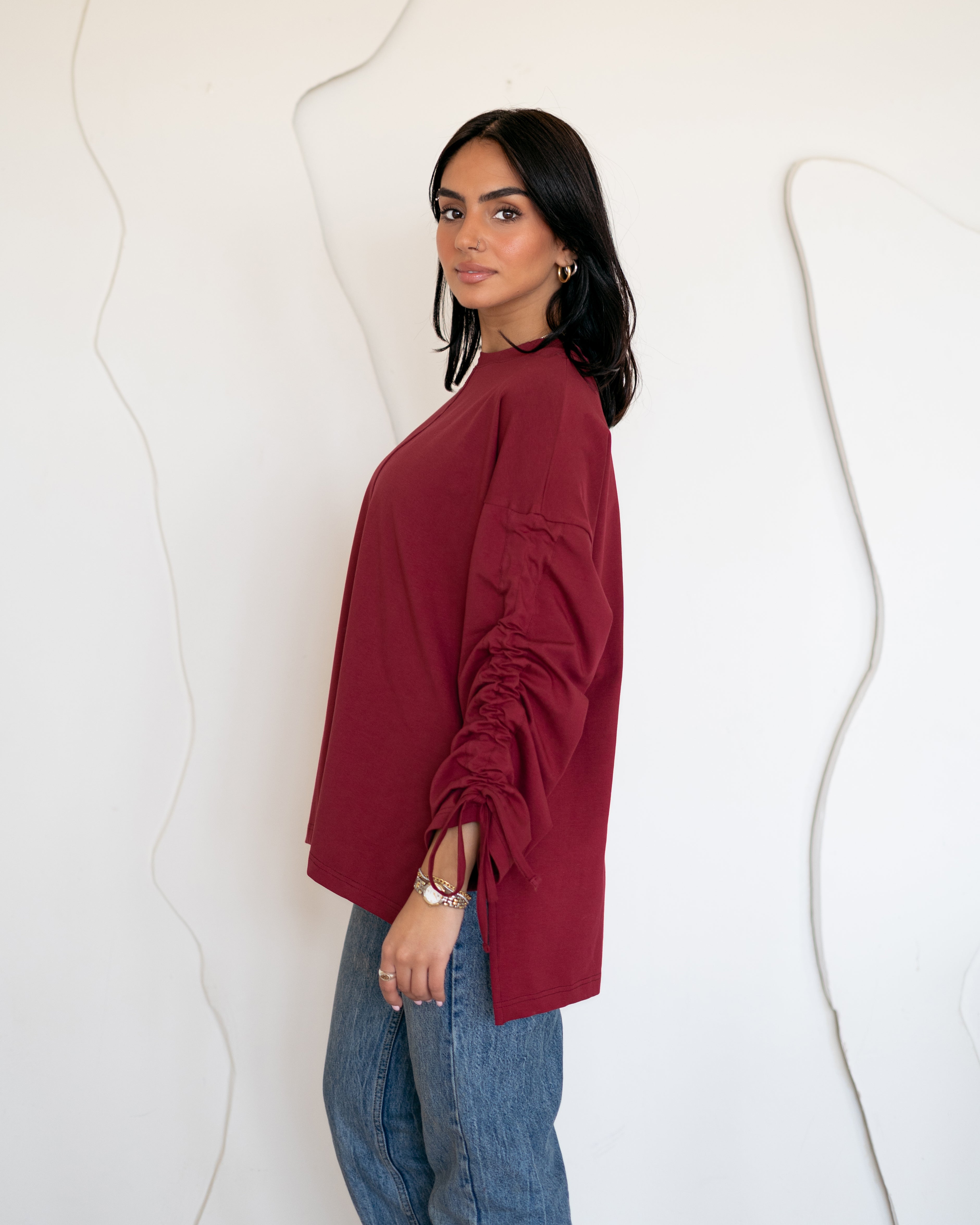 Graceful Ruffle T-shirt Wine