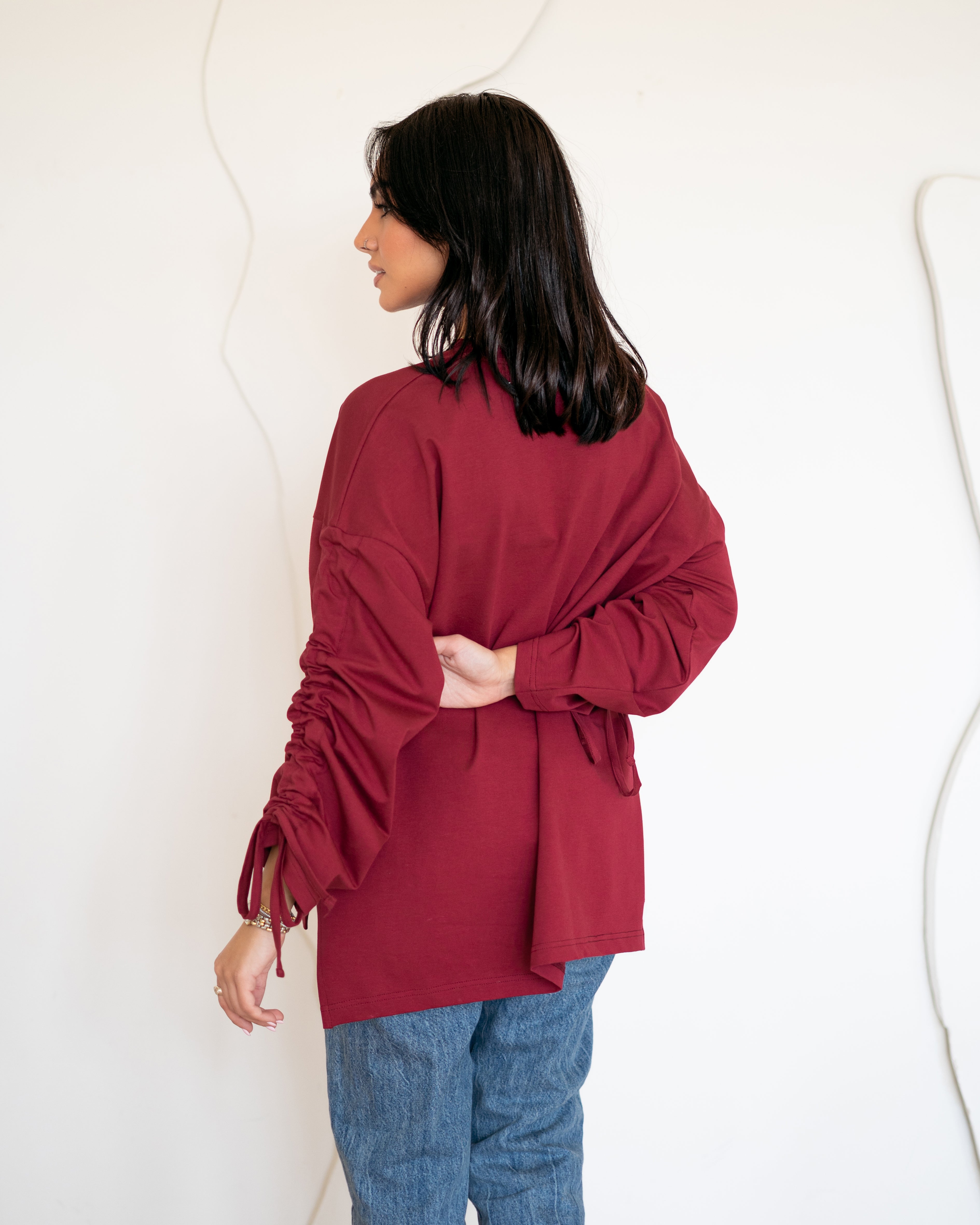 Graceful Ruffle T-shirt Wine