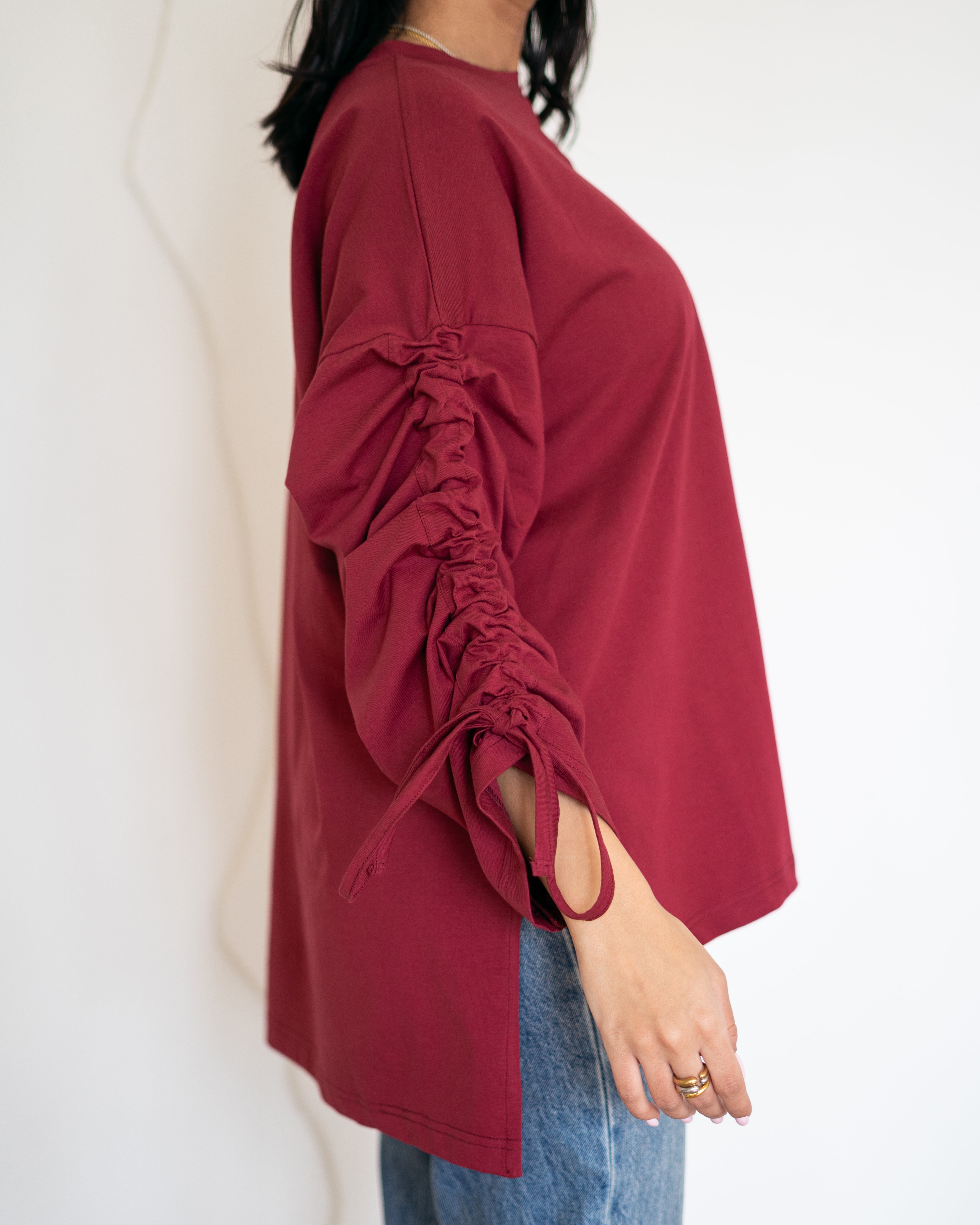Graceful Ruffle T-shirt Wine