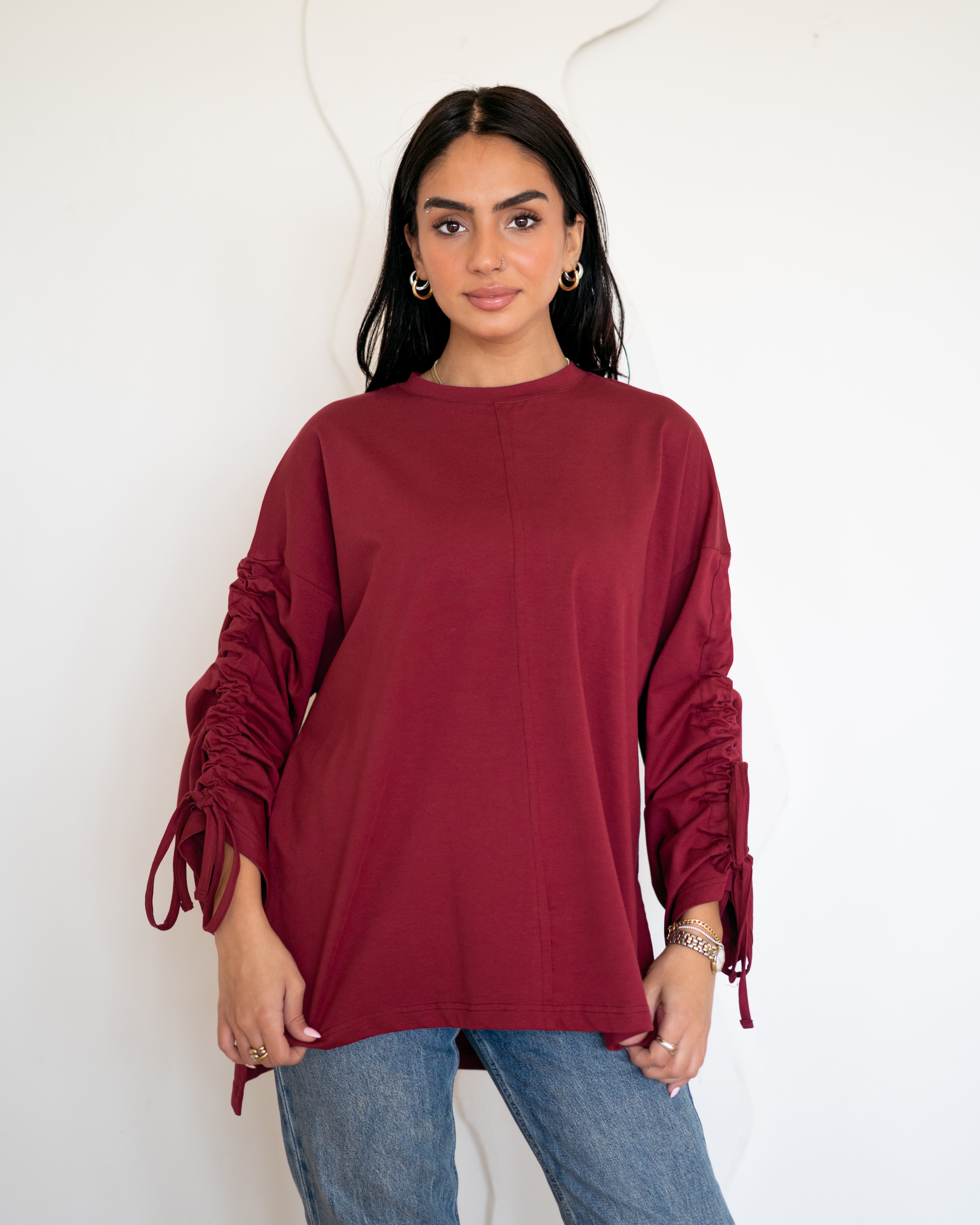 Graceful Ruffle T-shirt Wine