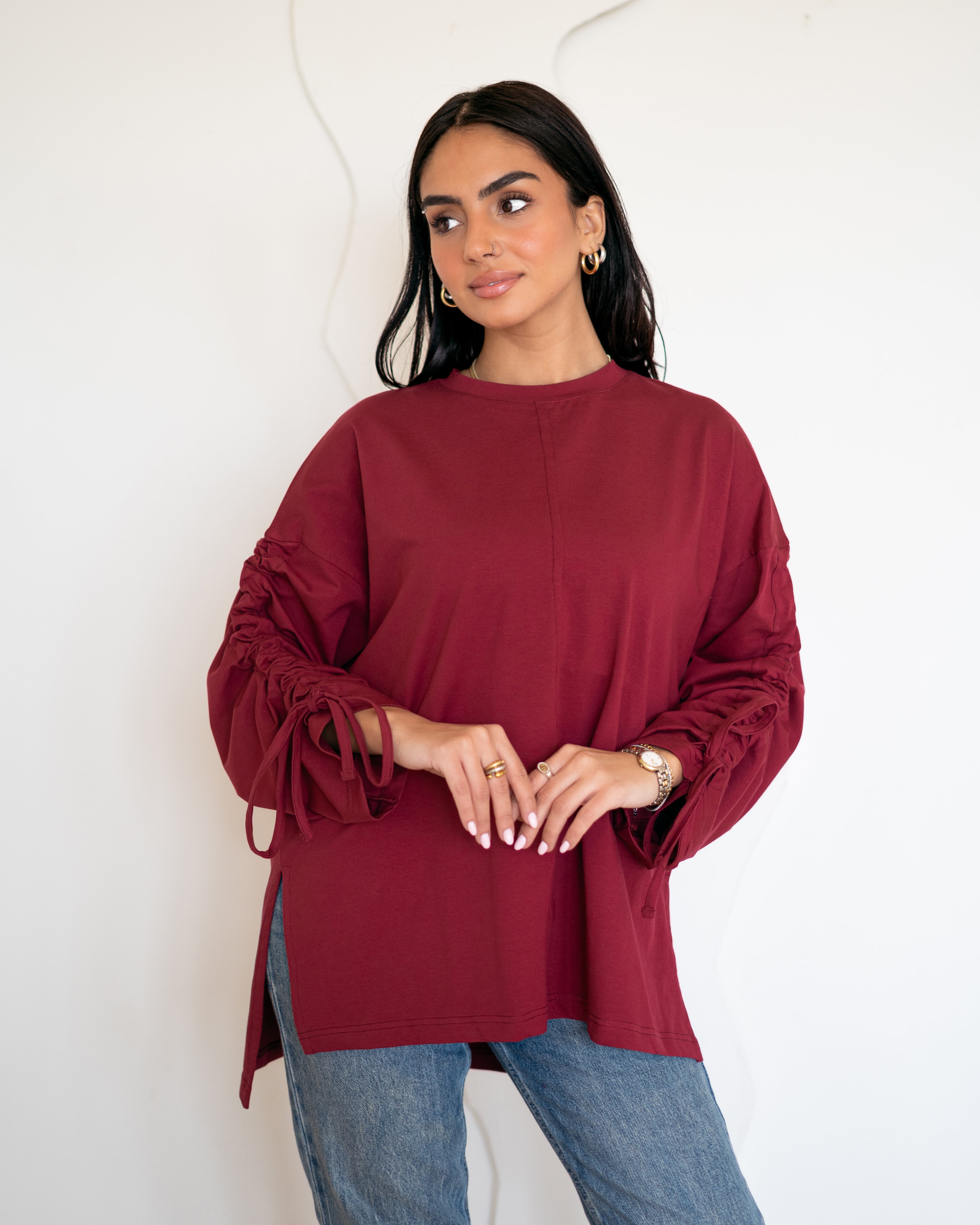 Graceful Ruffle T-shirt Wine