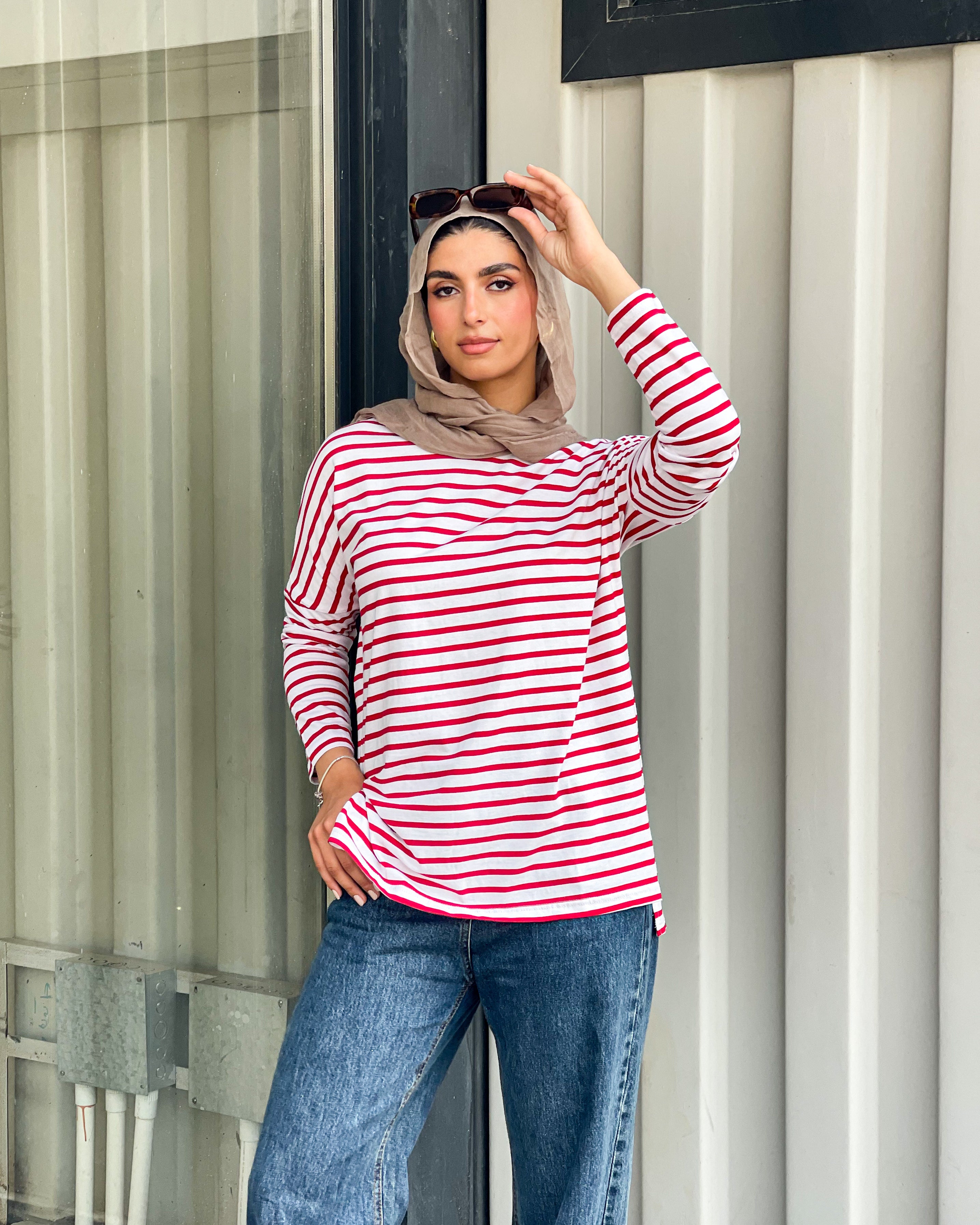 Striped Drop Shoulder T-shirt_ Red