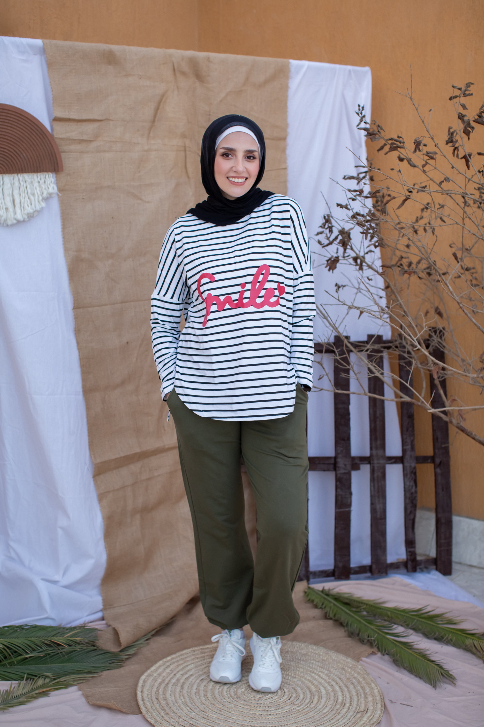 Striped Drop Shoulder T-shirt_ smile OUT LET