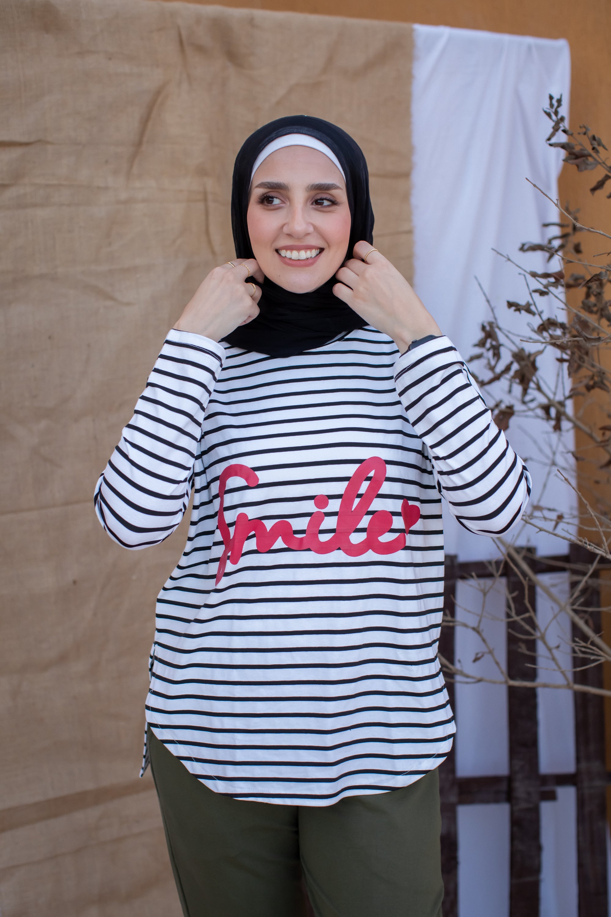 Striped Drop Shoulder T-shirt_ smile OUT LET
