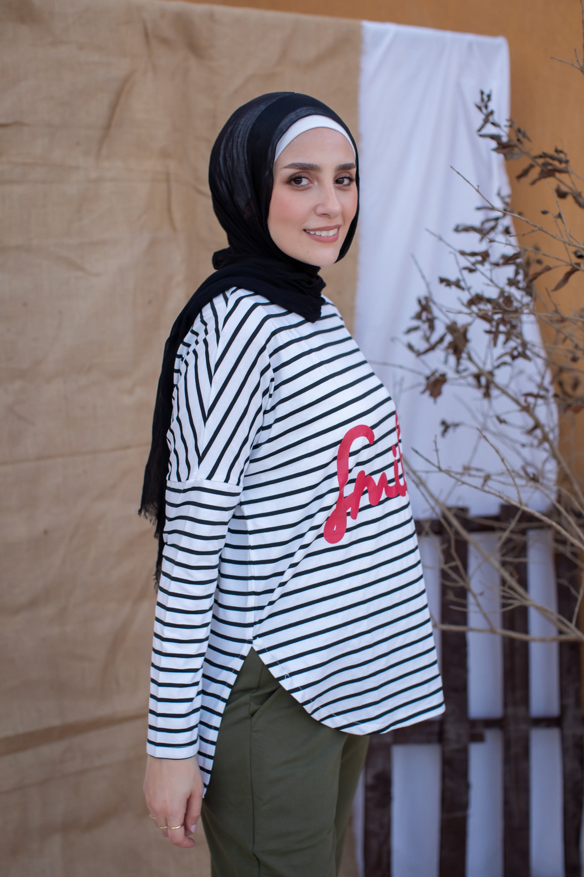 Striped Drop Shoulder T-shirt_ smile OUT LET