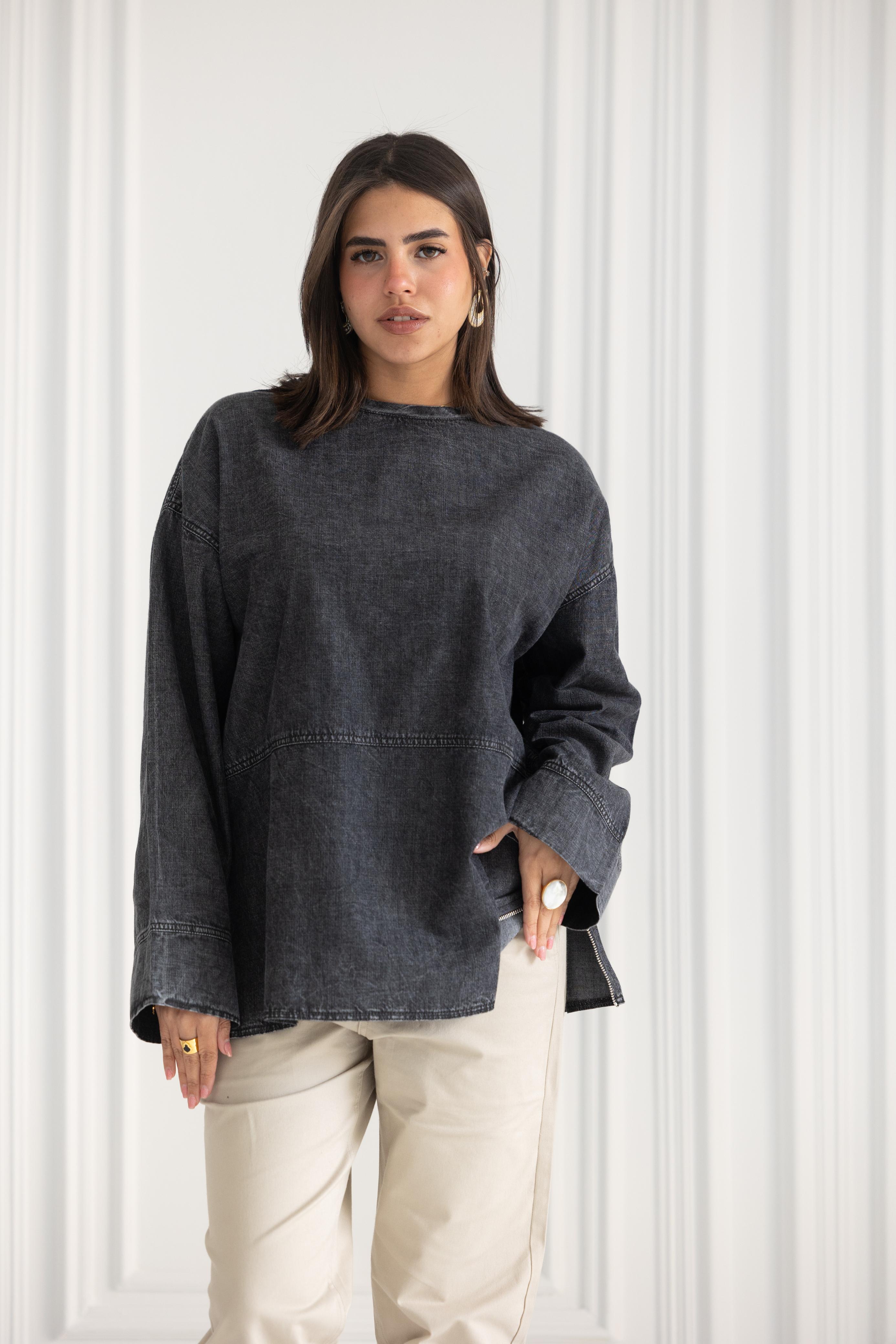 Slide side Shirt- Grey