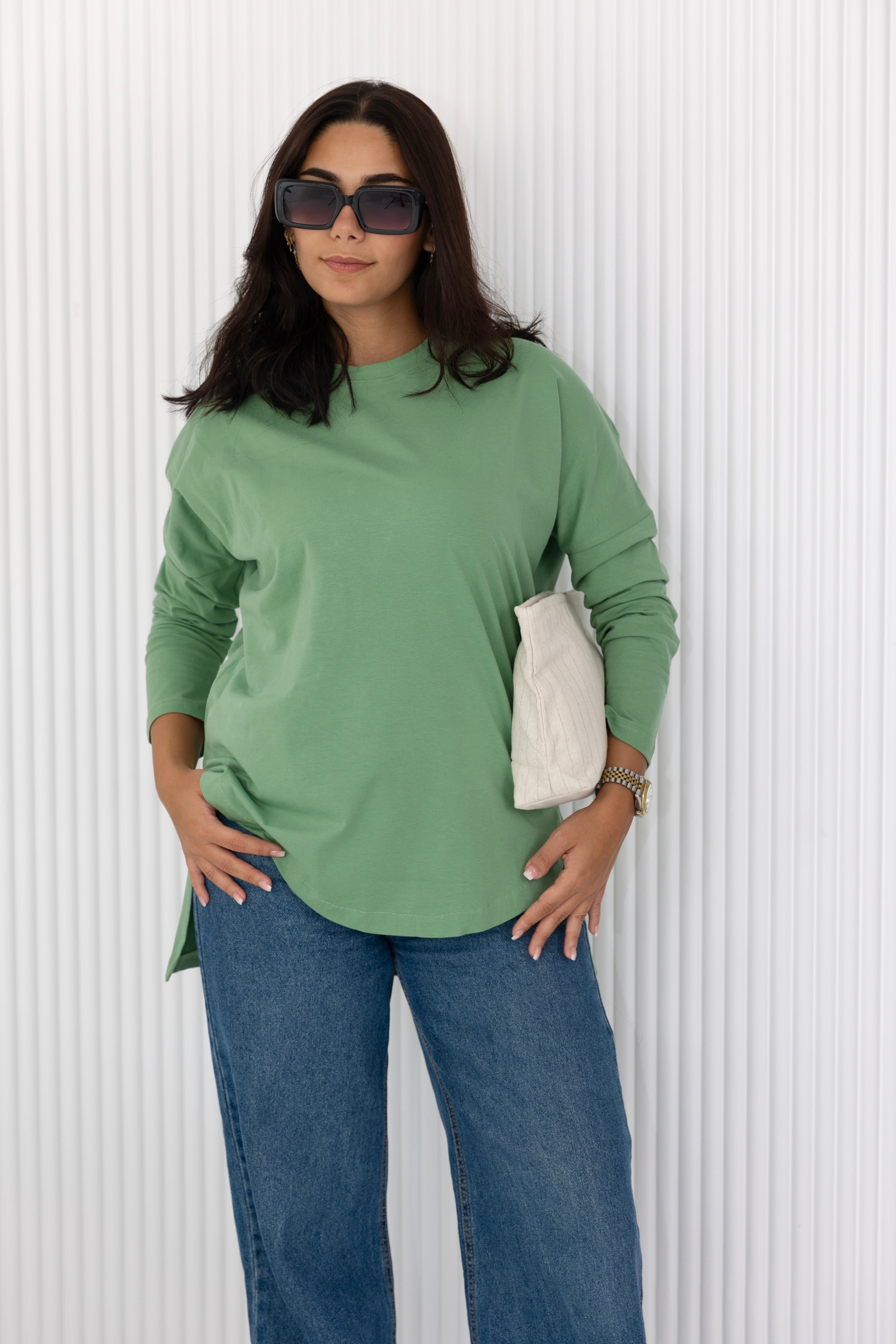 Premium cotton T-shirts -  matcha  Curve
