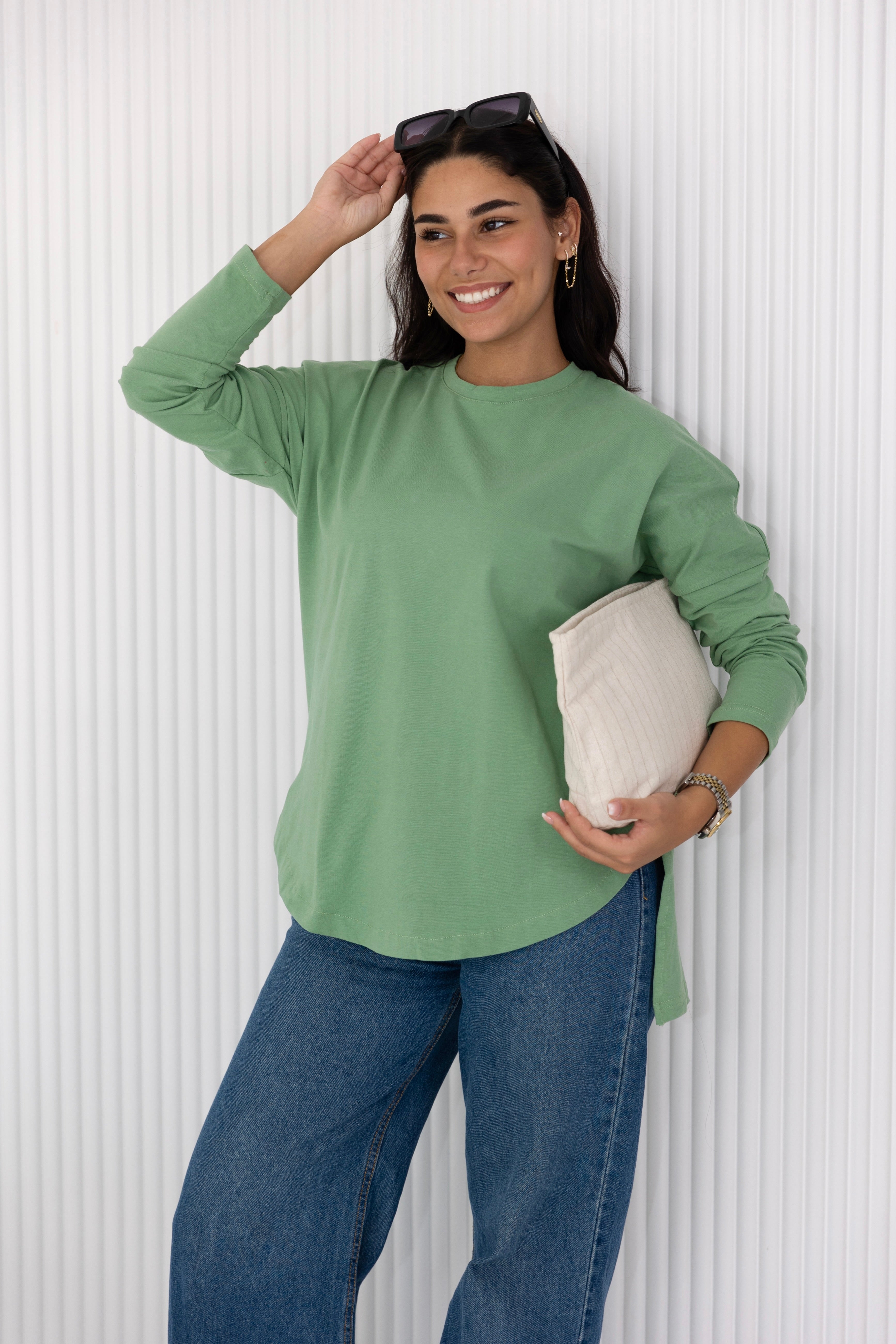 Premium cotton T-shirts -  matcha  Curve