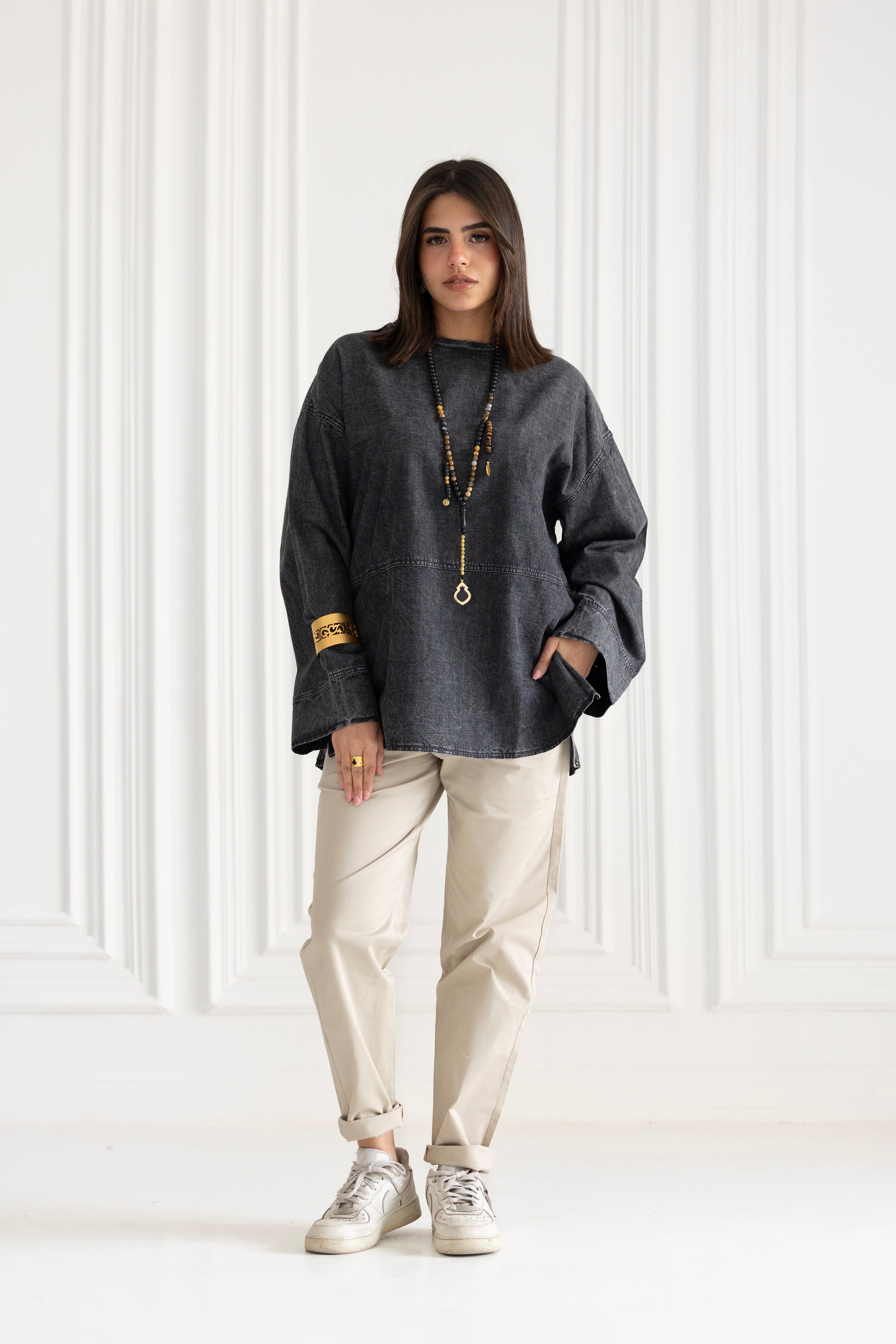 Slide side Shirt- Grey