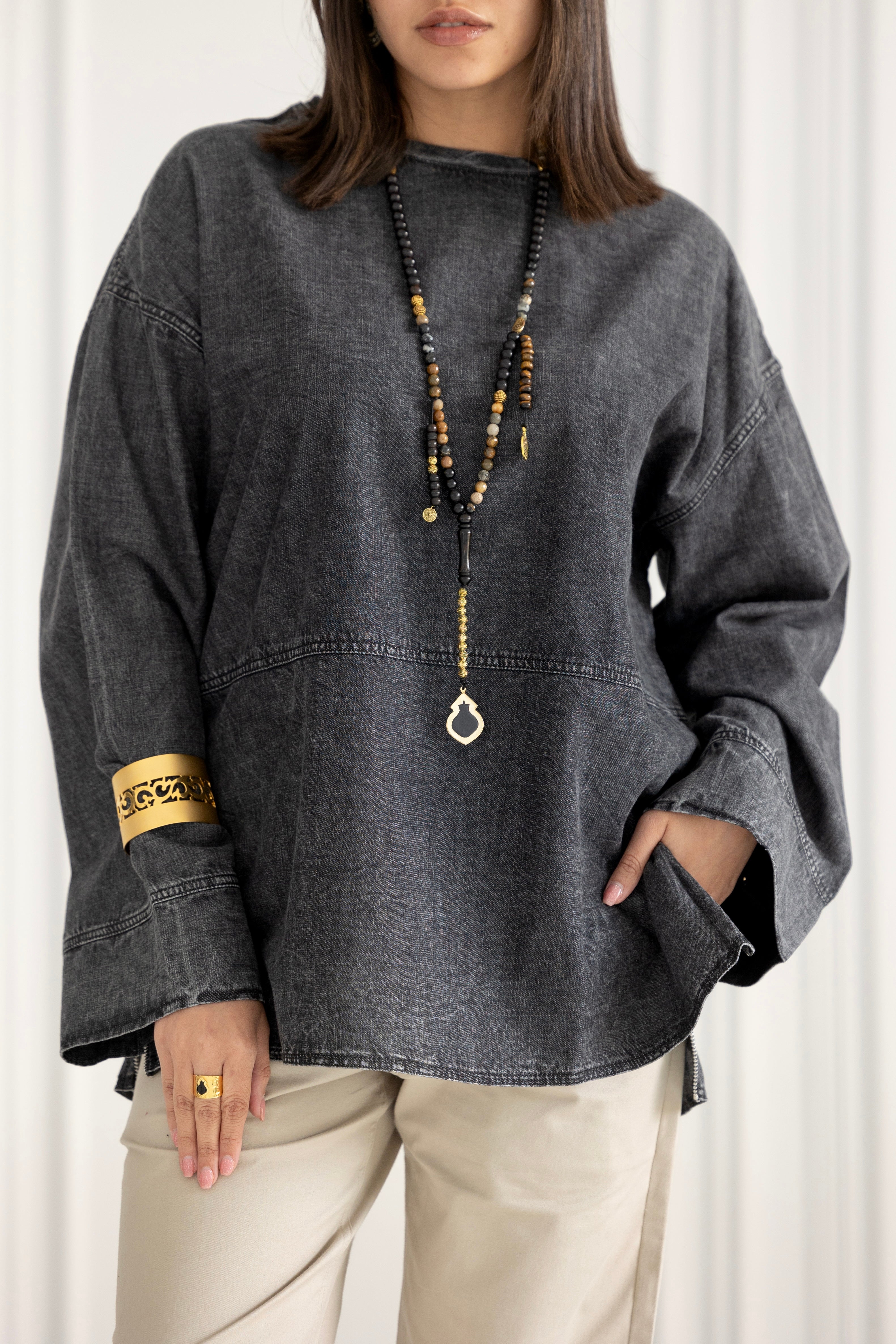 Slide side Shirt- Grey