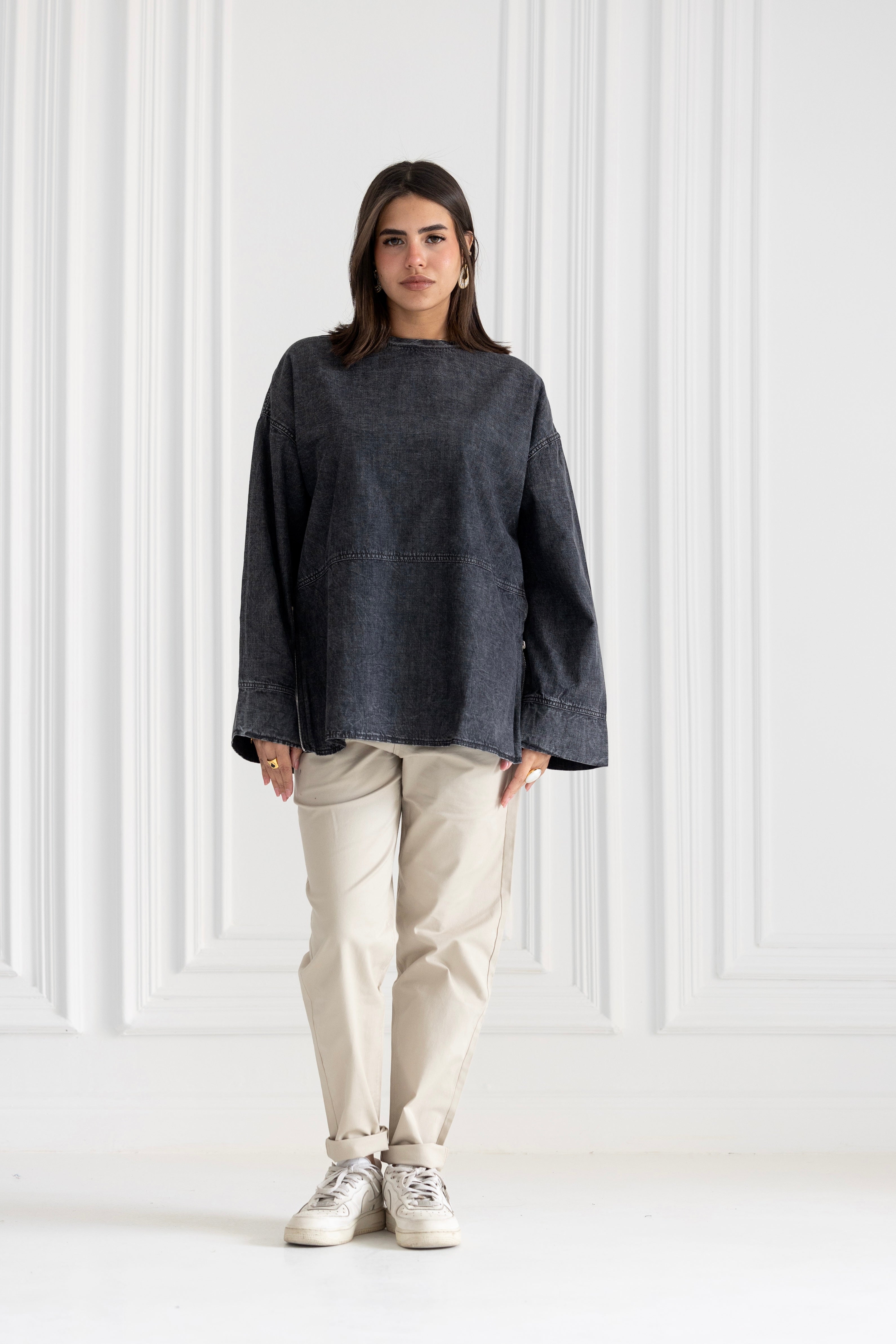Slide side Shirt- Grey
