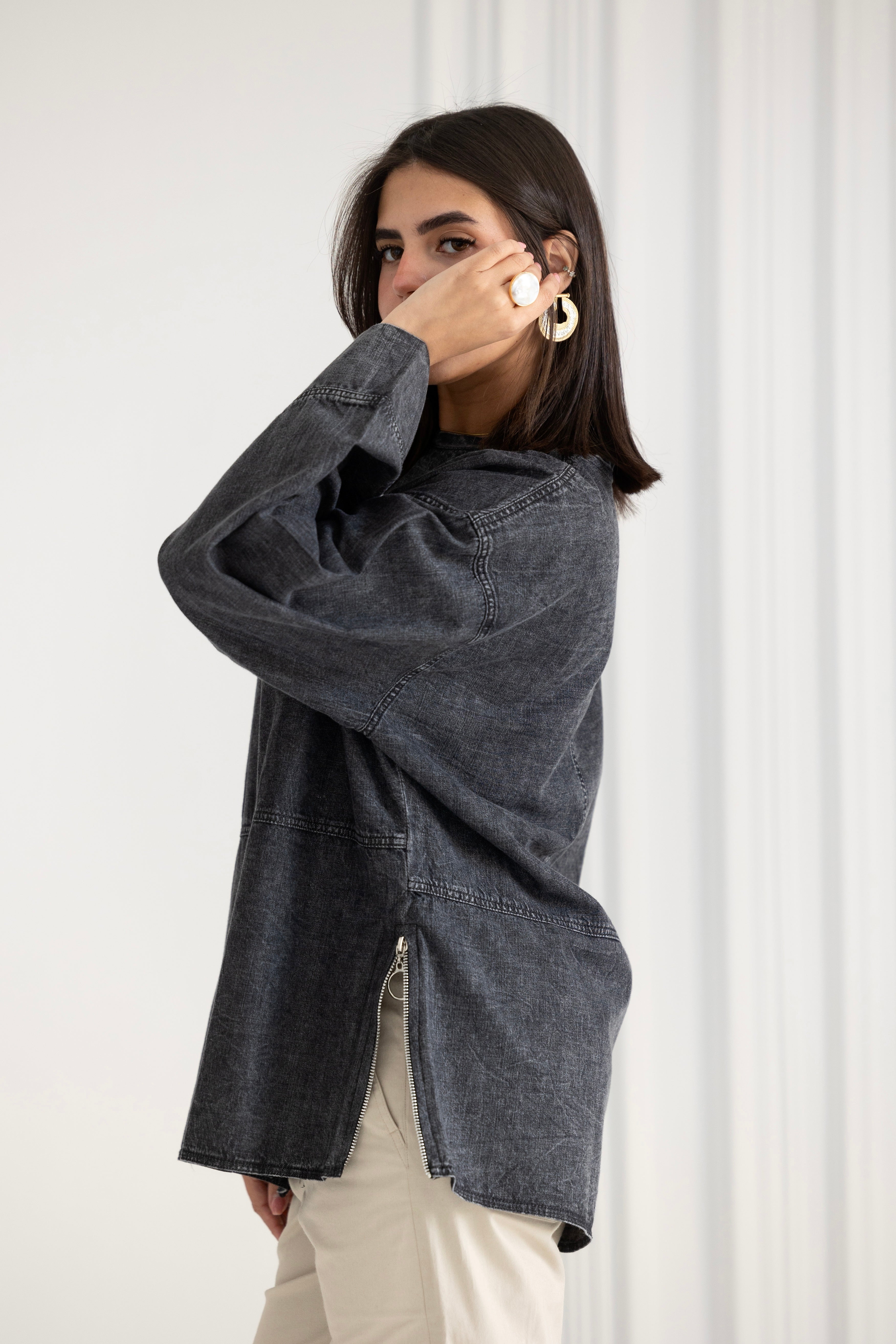 Slide side Shirt- Grey
