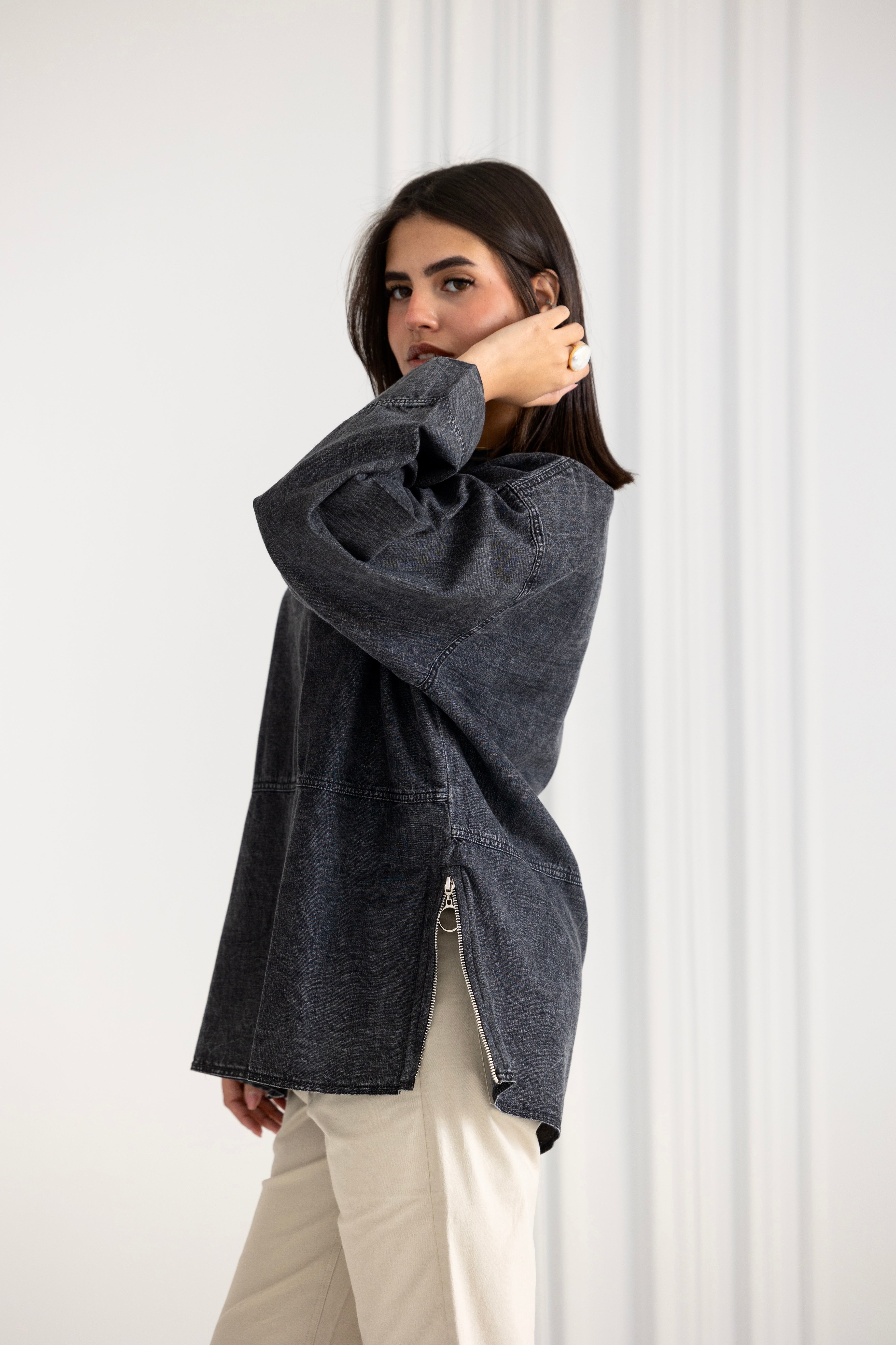 Slide side Shirt- Grey