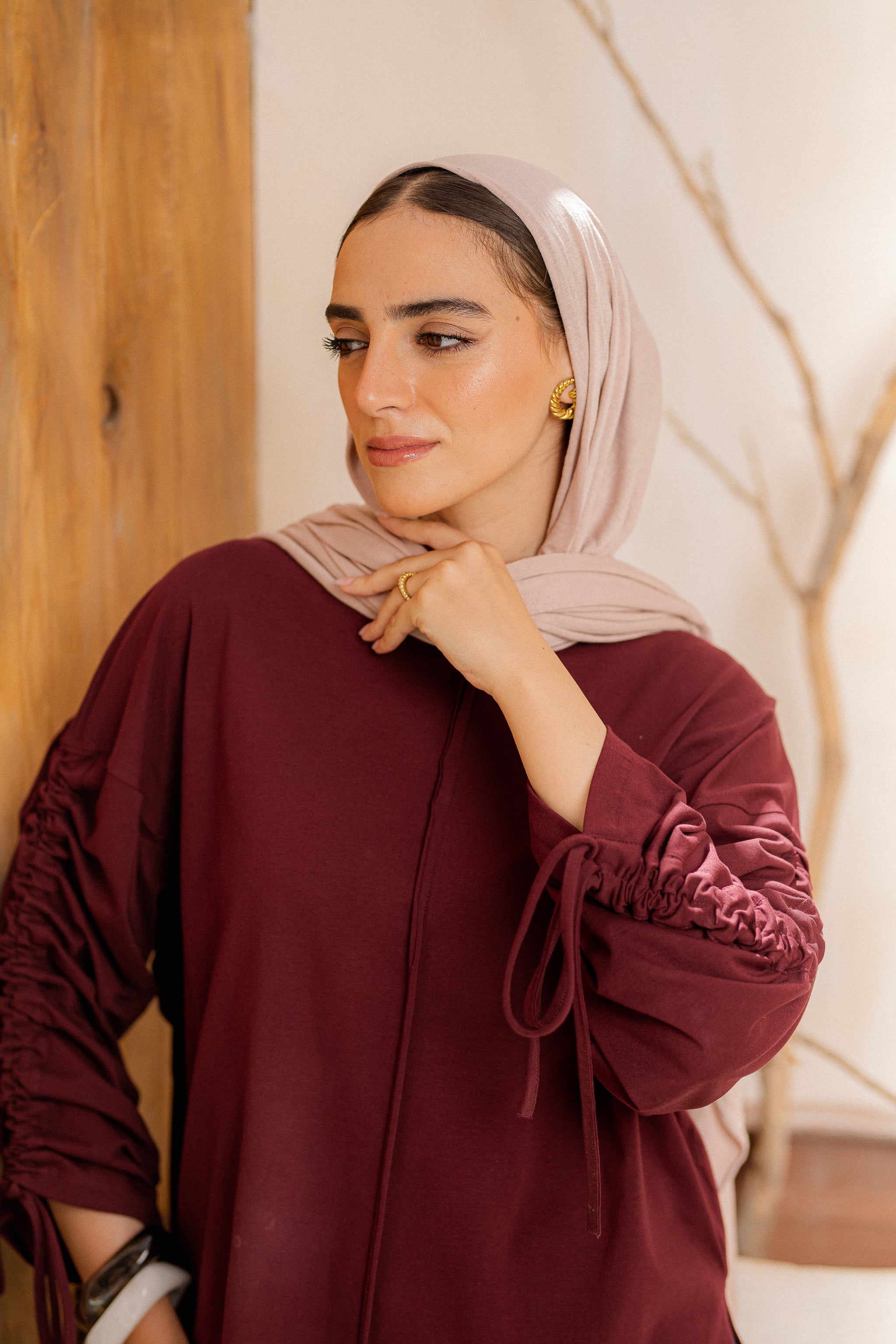 Graceful Ruffle T-shirt-maroon