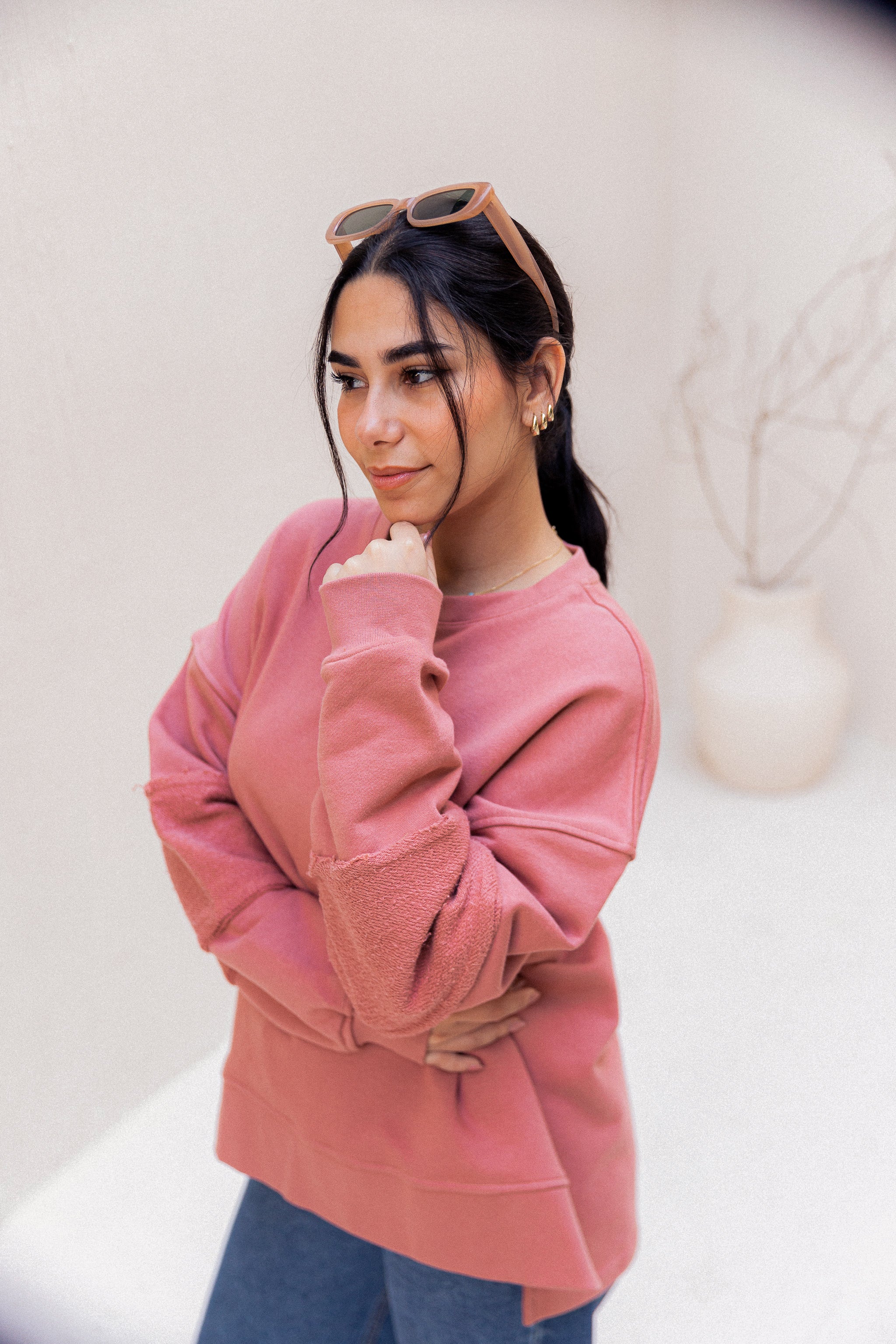 Sleeve Patch Sweatshirt - Brick Red