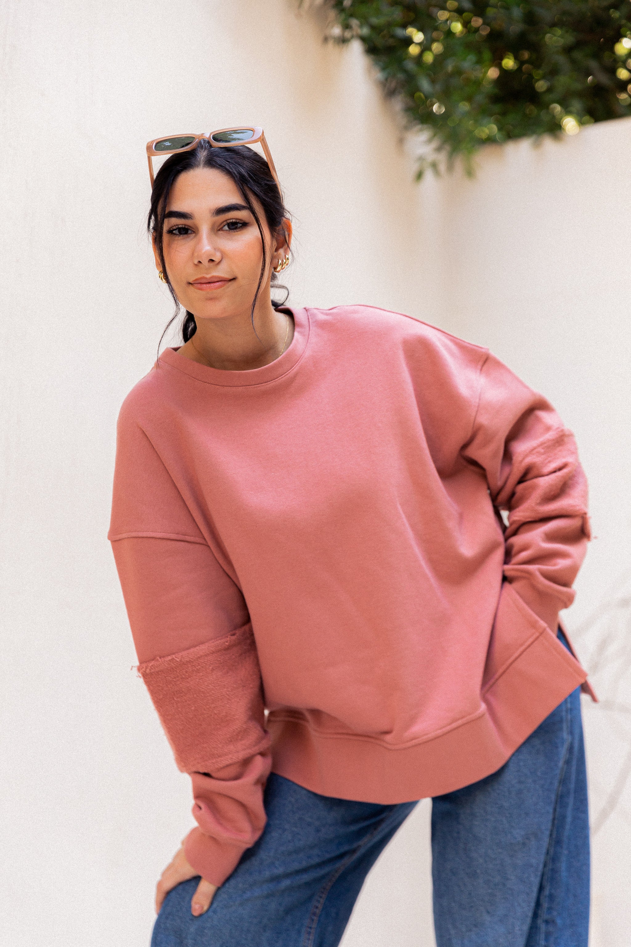 Sleeve Patch Sweatshirt - Brick Red