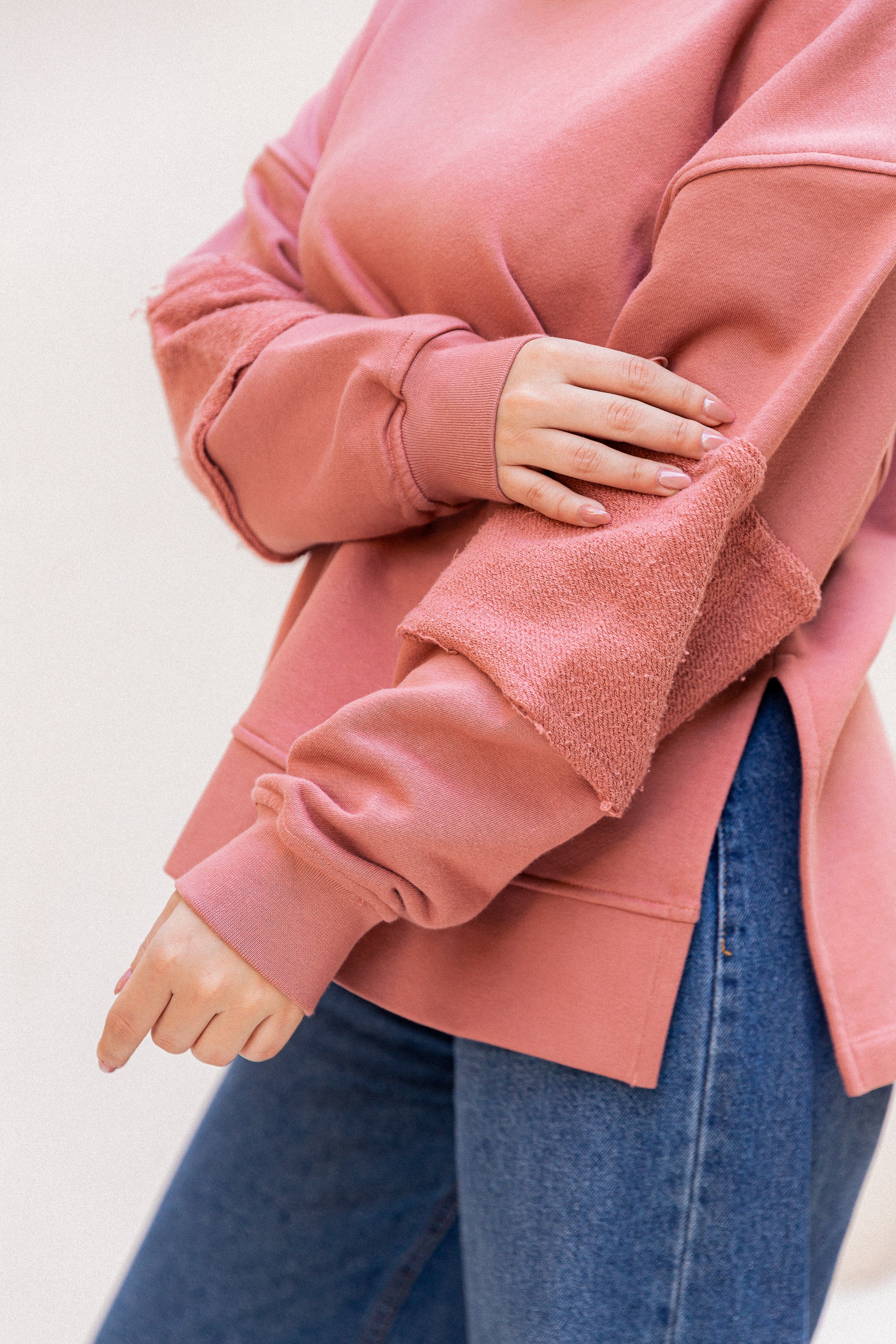 Sleeve Patch Sweatshirt - Brick Red
