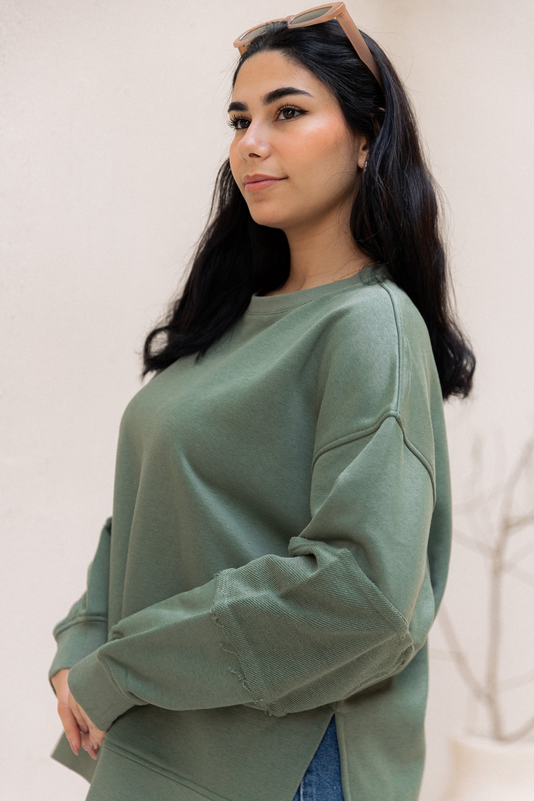 Sleeve Patch Sweatshirt - Olive