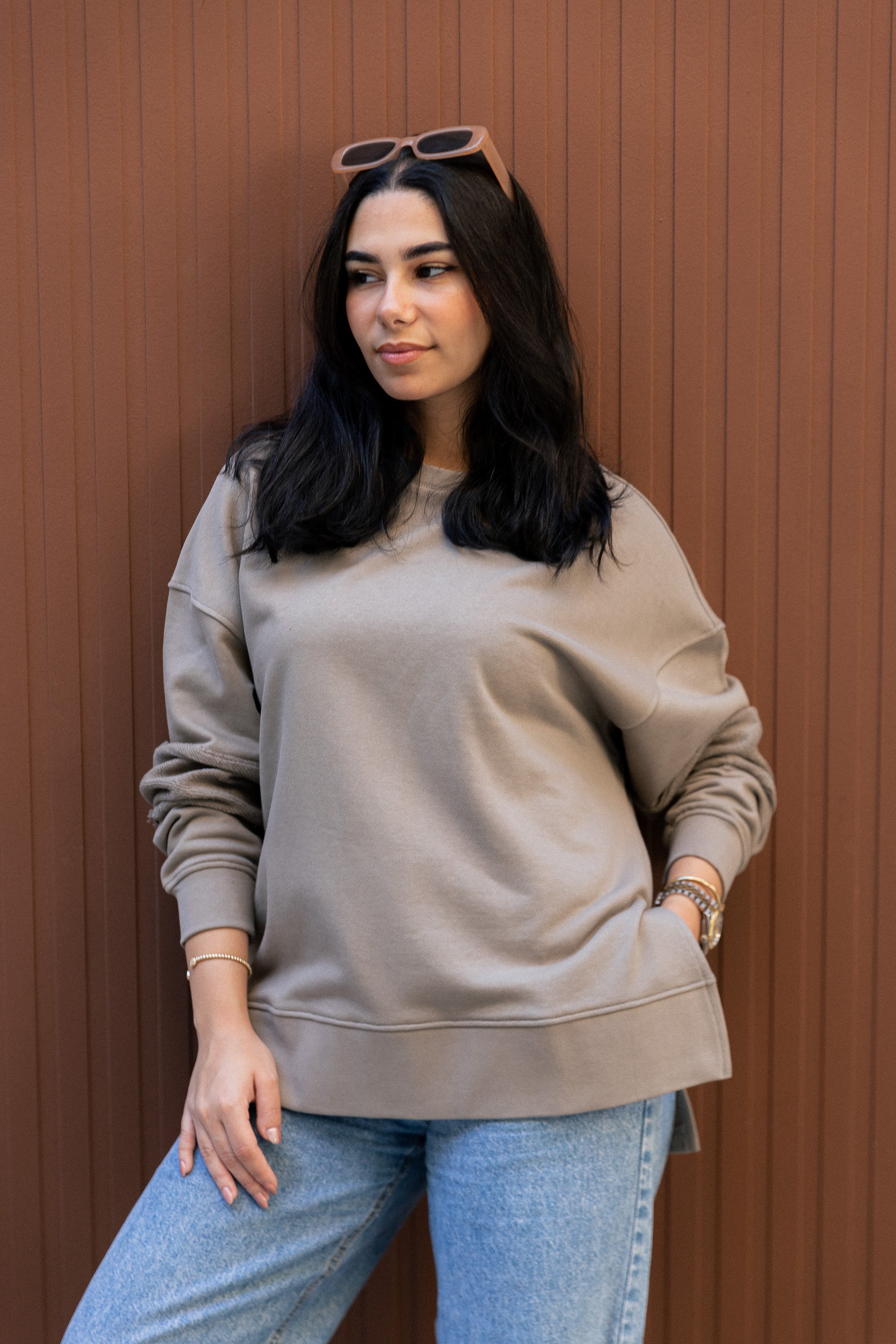 Sleeve Patch Sweatshirt - Moss Green