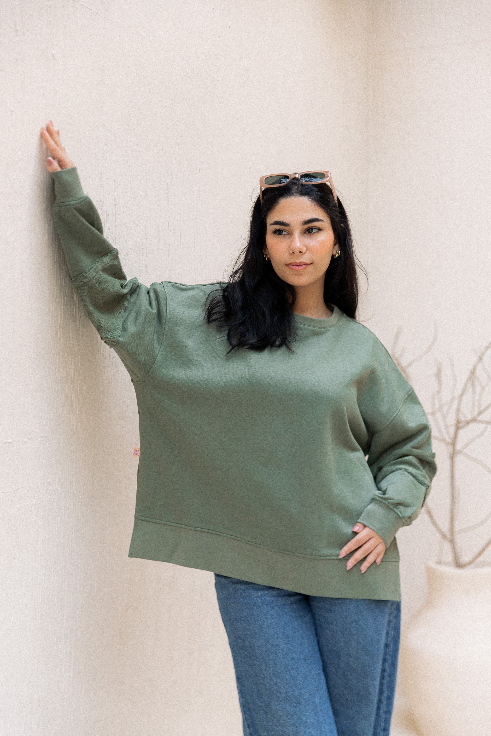 Sleeve Patch Sweatshirt - Olive