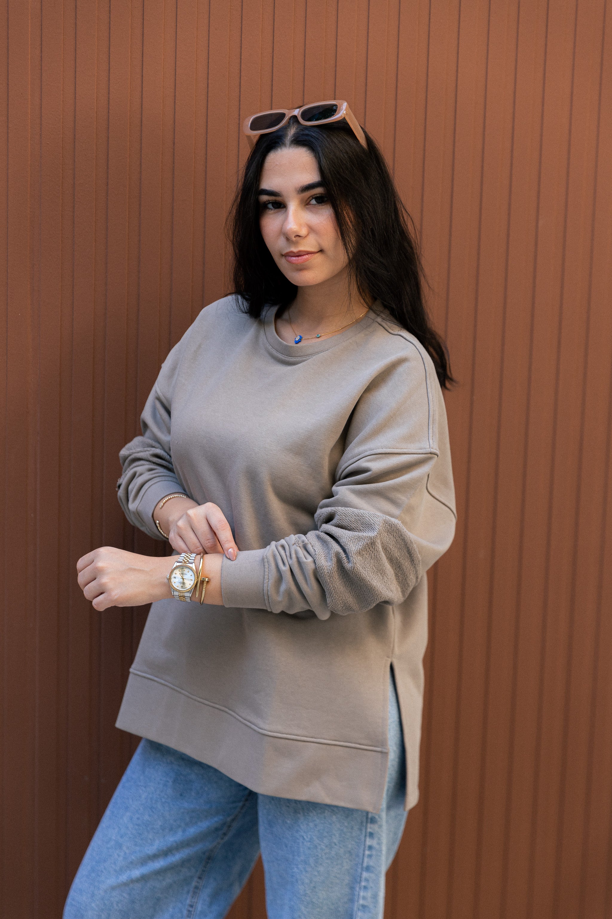 Sleeve Patch Sweatshirt - Moss Green