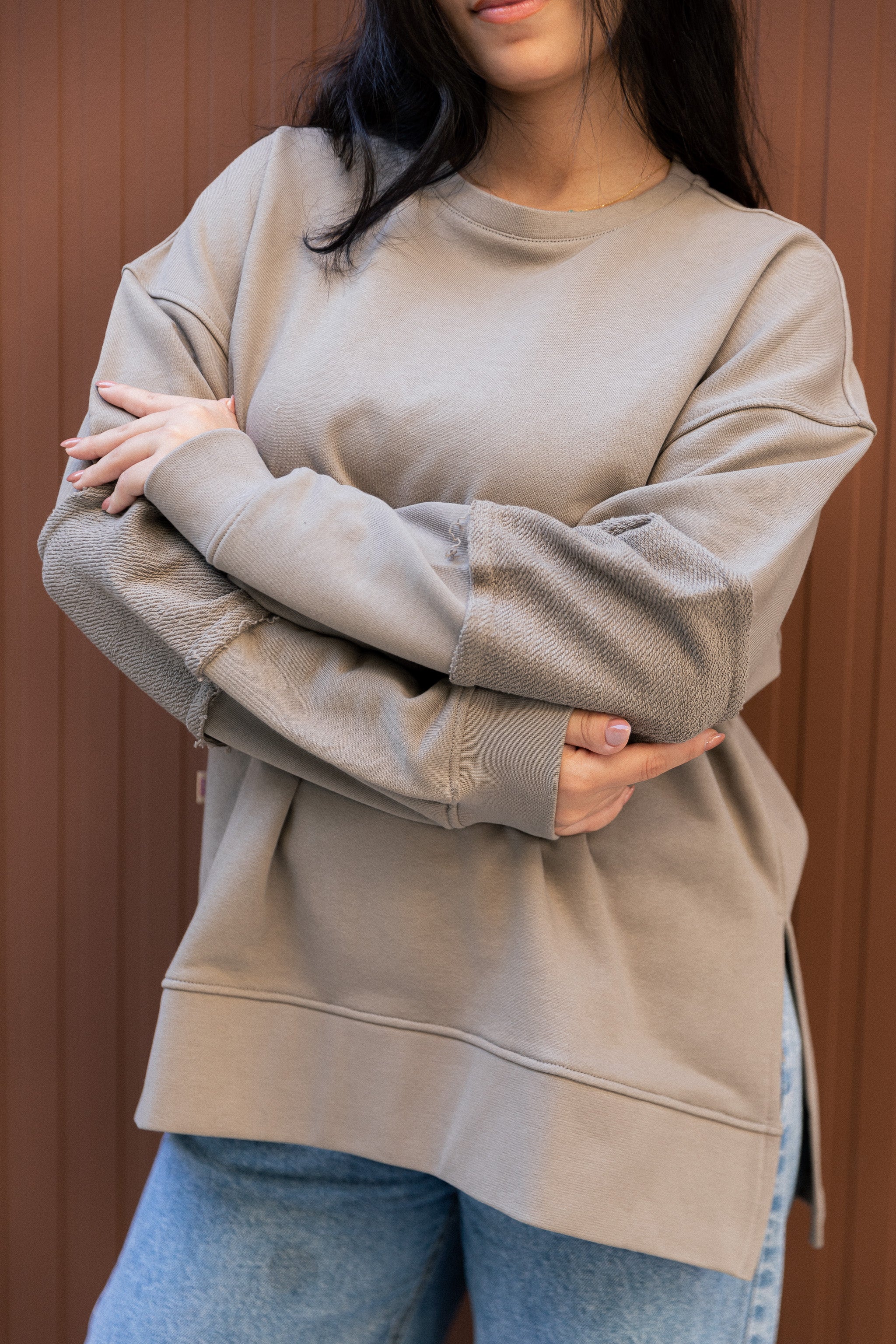 Sleeve Patch Sweatshirt - Moss Green