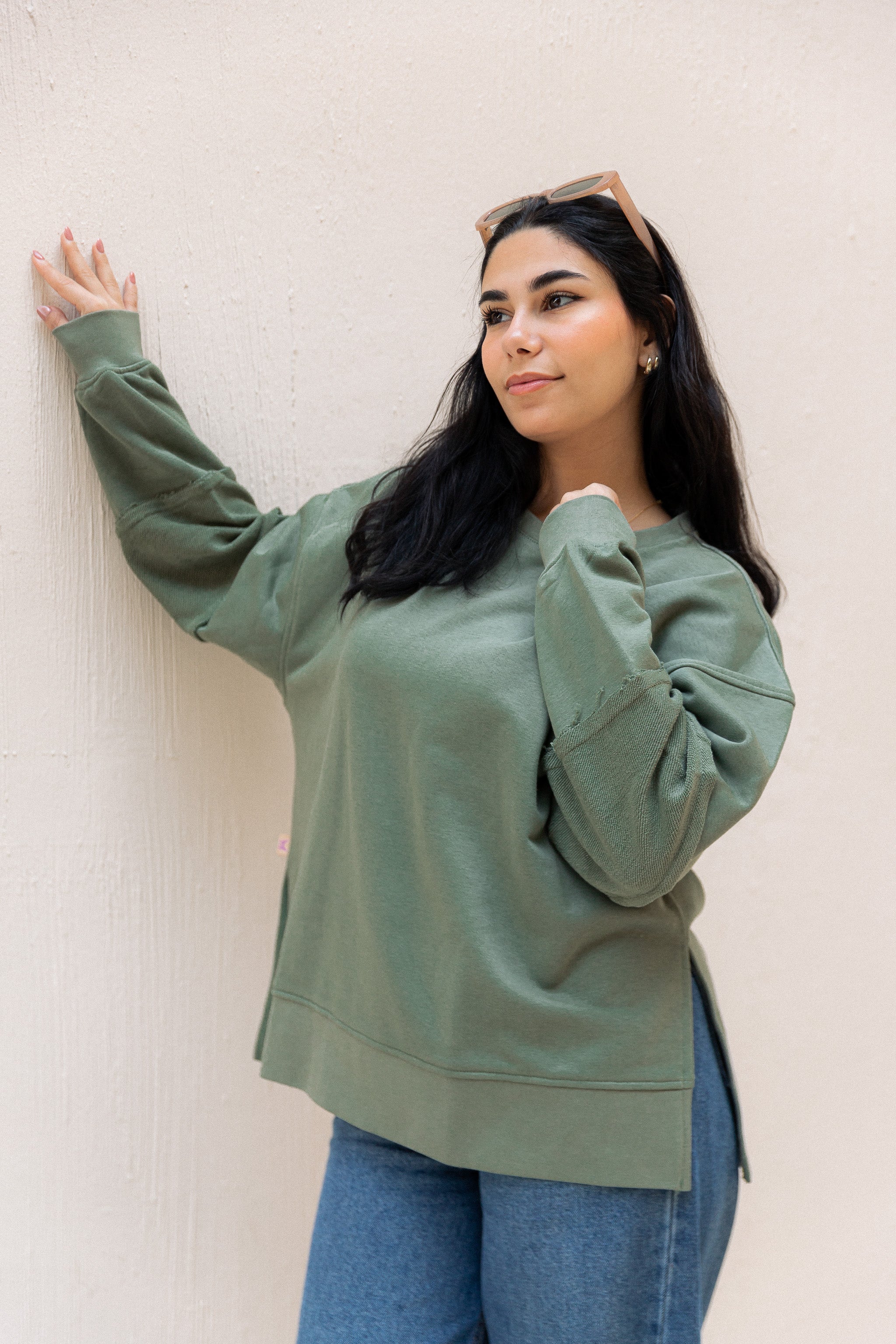 Sleeve Patch Sweatshirt - Olive