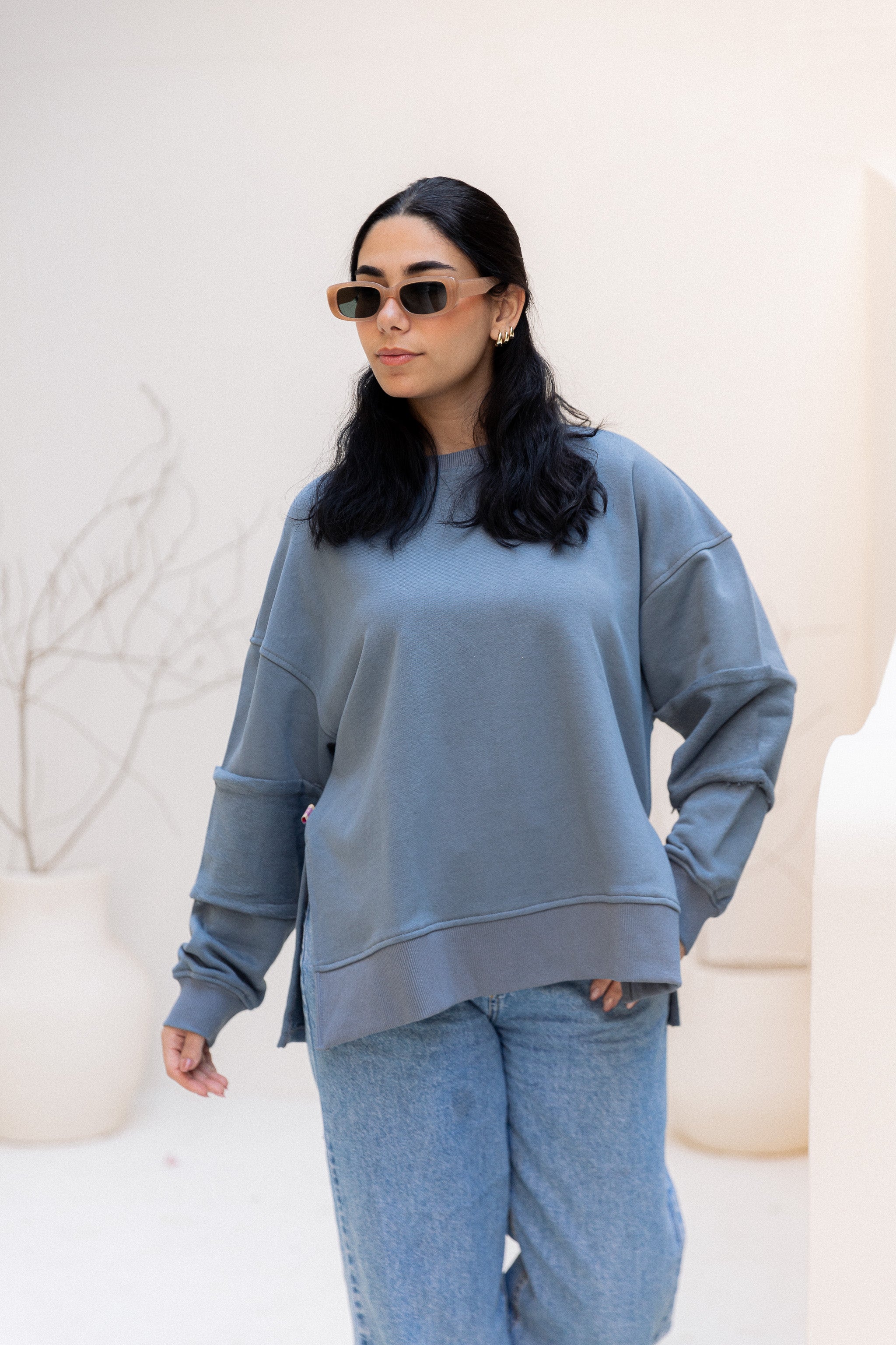 Sleeve Patch Sweatshirt - Steel