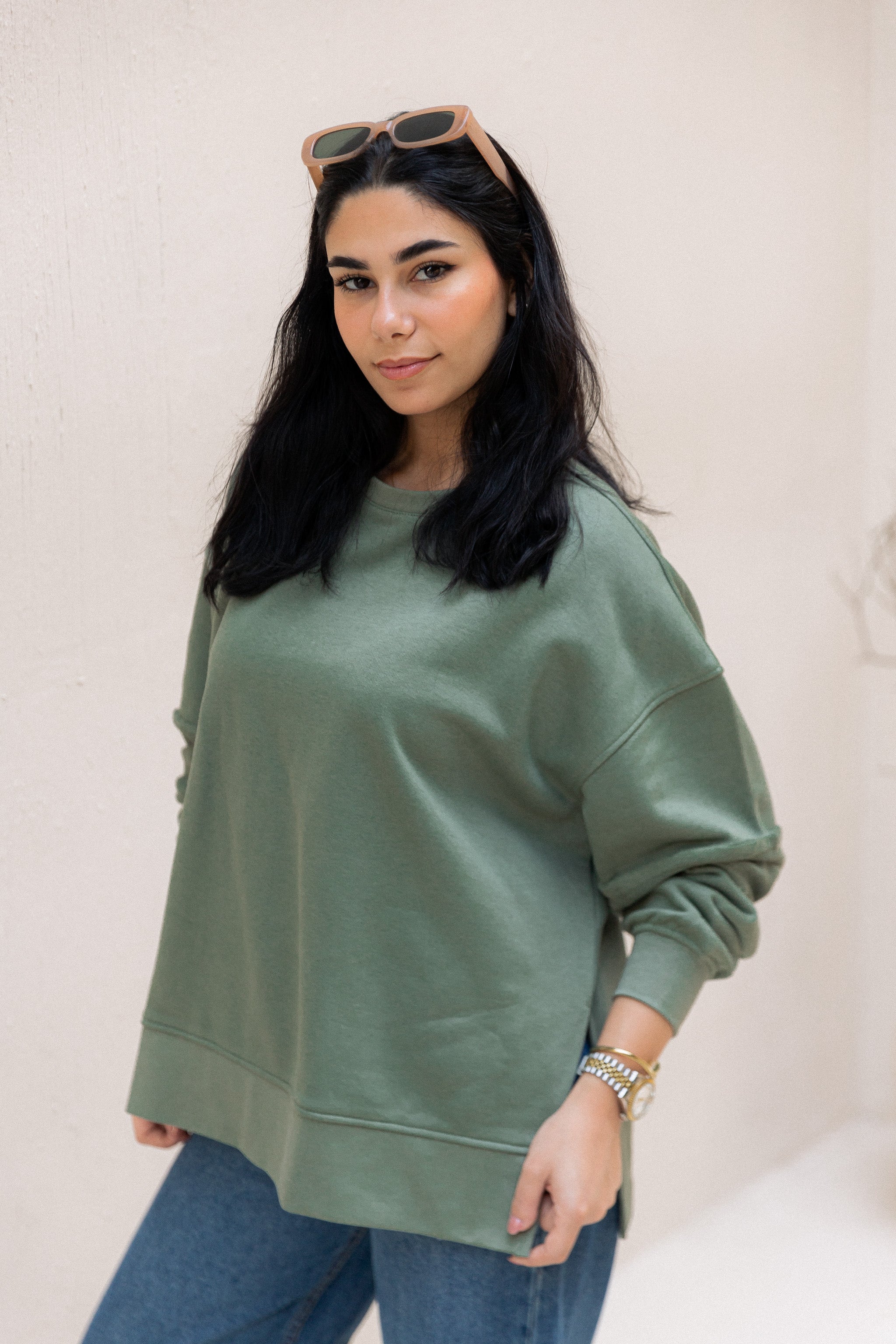 Sleeve Patch Sweatshirt - Olive
