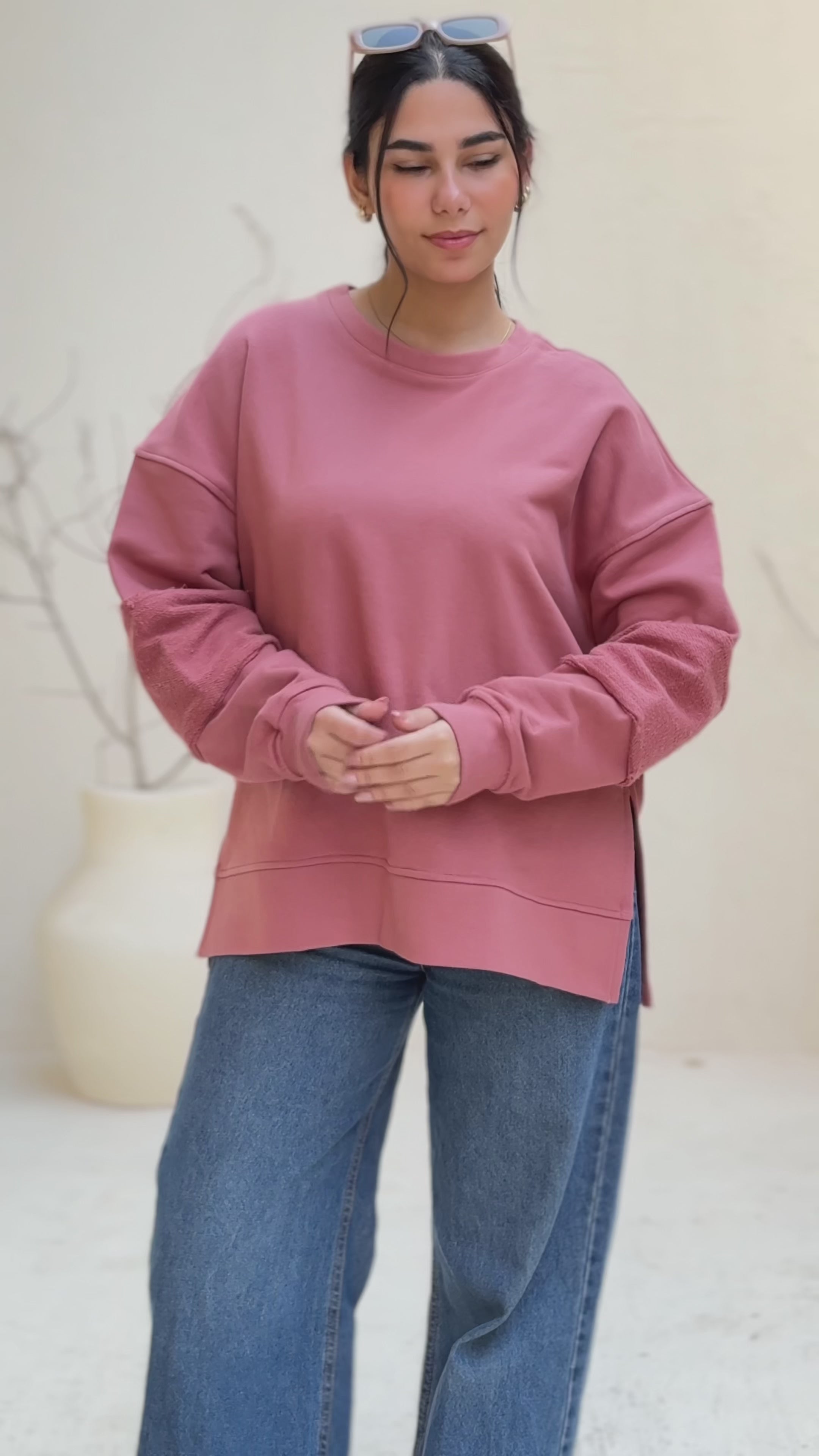 Sleeve Patch Sweatshirt - Brick Red